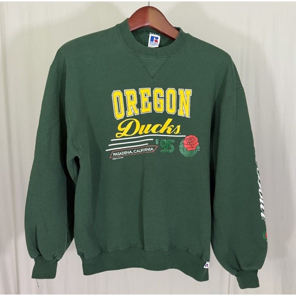 Vintage 90s University Of Oregon Sweatshirt Rose Bowl Green Size L Made In USA